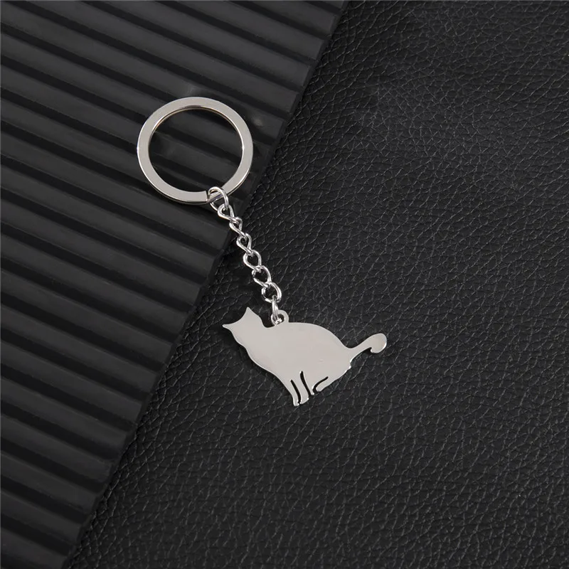NEWEI Cute Acciaio Inox Gatto Portachiavi Porta Chiavi Gatto Anelli Portachiavi De Le Donna Ragazze Borsa Auto Charms (Argento Placcato E
