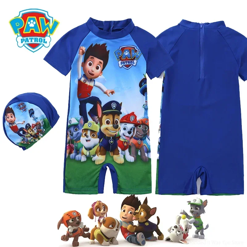 PAW 순찰 어린이 한 조각 수영복 인쇄 Playsuit 어린이 짧은 소매 수영복 비치 수영복 수영복 소년 소녀