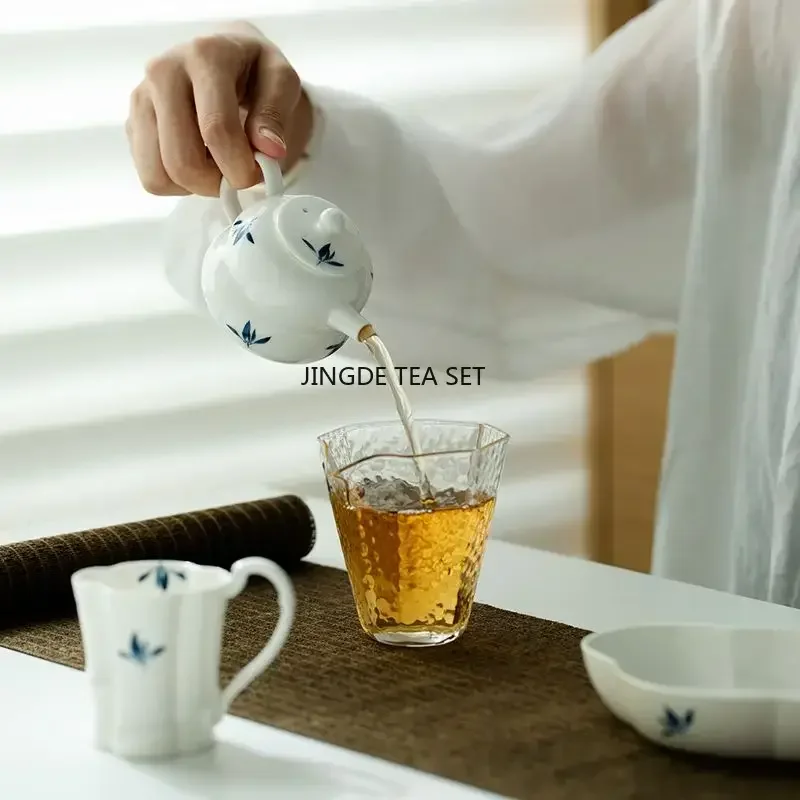 Chinese hand-painted orchid ceramic teapot, handmade white porcelain beauty tea infusion pot, travel tea set