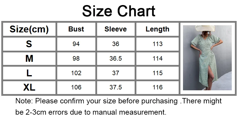 Casual Women Chiffon Dress V Neck Side Wrap Midi Dress Summer Polka Dot Dress Female Puff Sleeve Boho Fashion A-line Split Dress