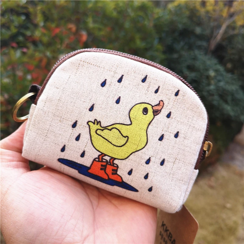 Cute Animal Canvas Coin Purse Short Shell Wallet Women Key Card Bag Kids Cartoon Lionmouse Fox Bear Dinosaur Small Change Purses