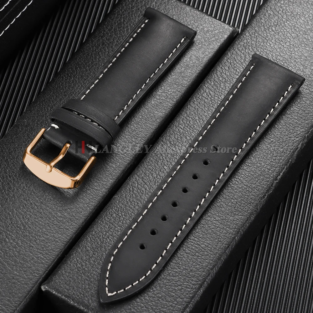 Vintage Dark Brown Cowhide Leather Watch Strap with Pins and Buckle - 20mm/22mm