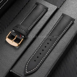Vintage Dark Brown Cowhide Leather Watch Strap with Pins and Buckle - 20mm/22mm - 22mm (Black - Rose Gold)