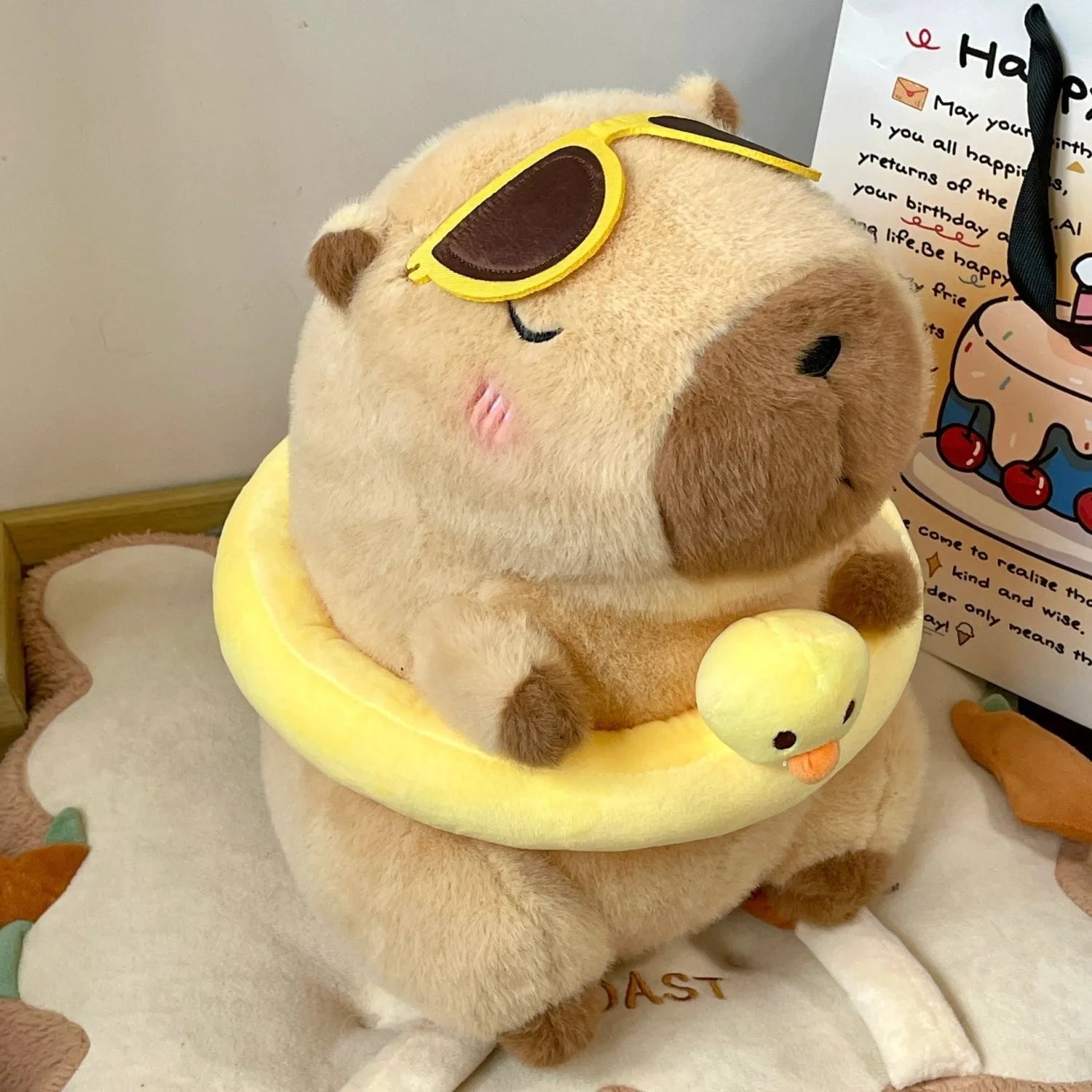 Yellow Duck Swim Ring Capybara Plush Toy Cute Simulation Beachwear Capibara Kawaii Stuffed Animal kapibala Birthday Travel Gifts
