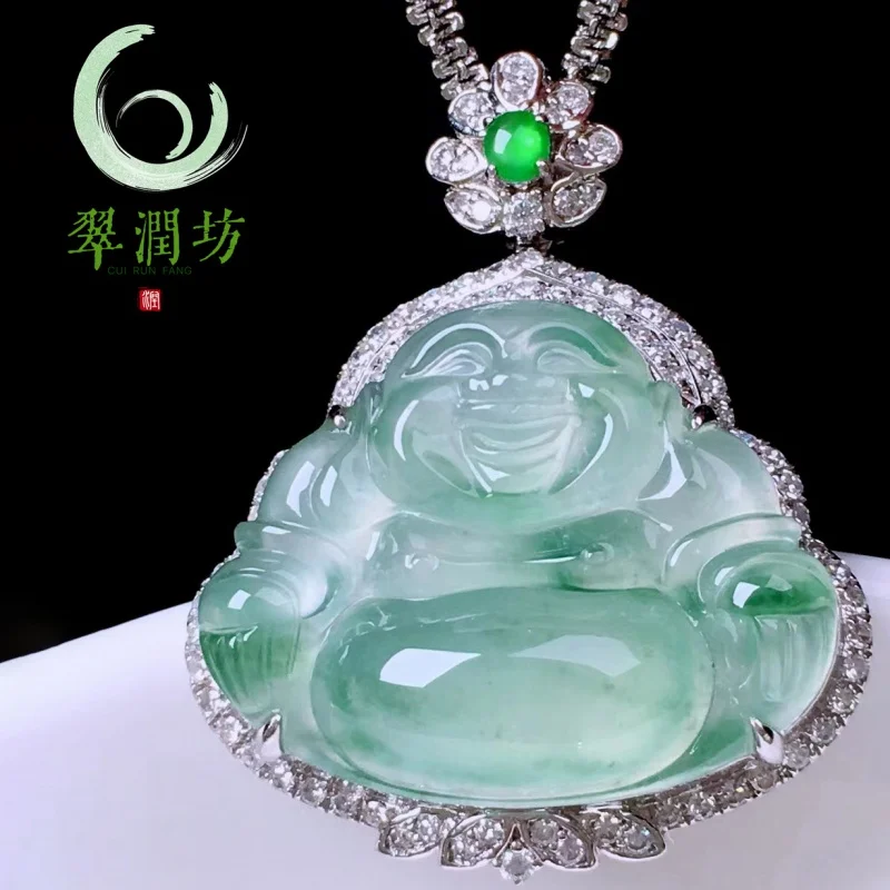 

Ice-like Floating Flowers Buddha Emerald Pendant 18K Gold Inlaid Natural Mine Timber a Goods