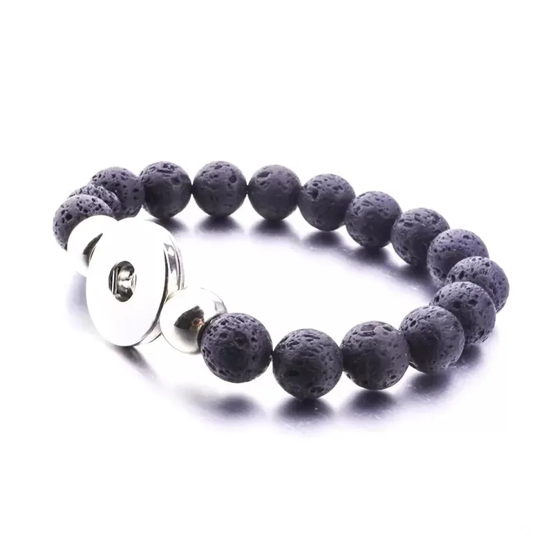 10mm Black Lava Stone Bead Snap Button Bracelets Aromatherapy Essential Oil Diffuser Bracelet for women Snap Button Jewelry