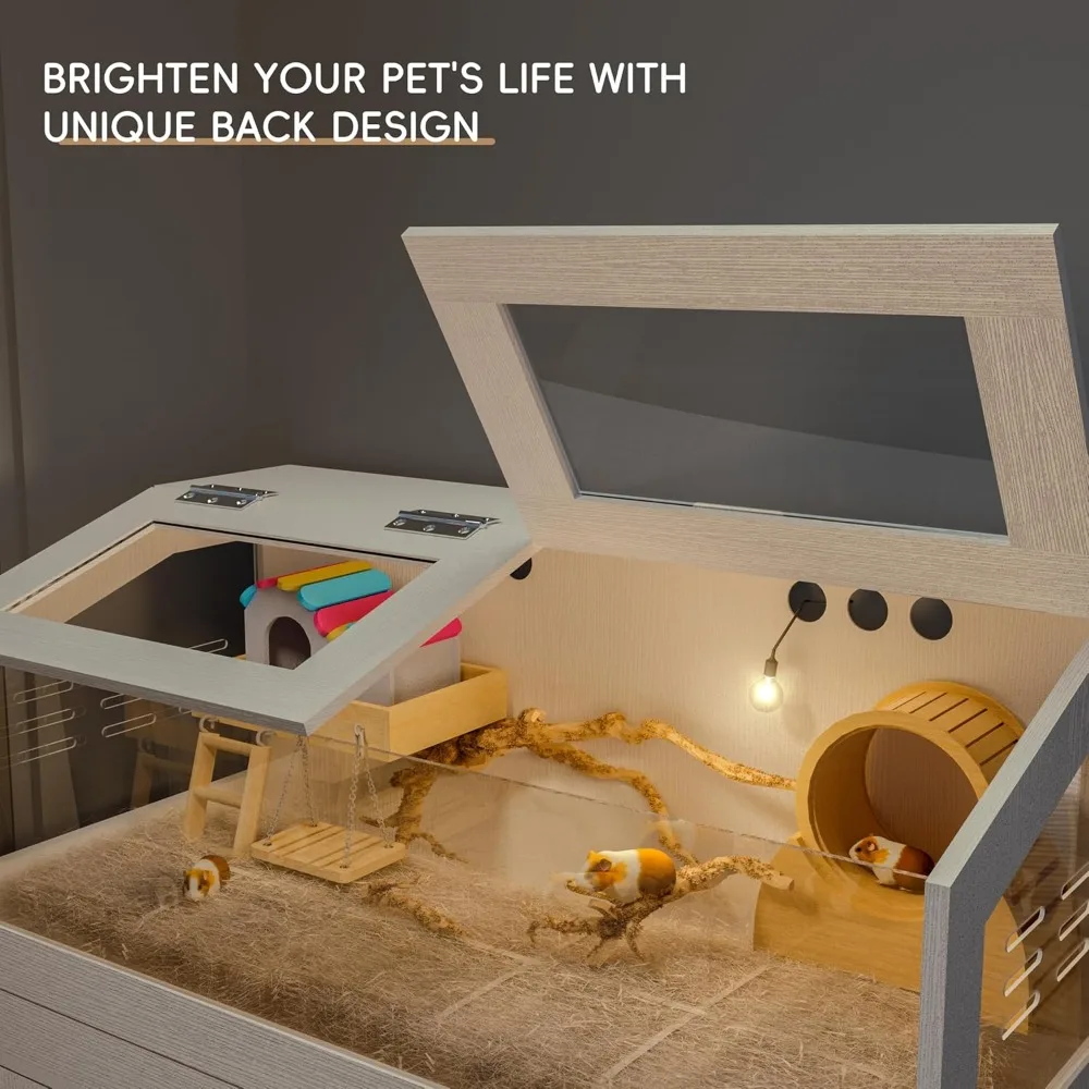 Hamster Cage with Storage Cabinet, Guinea Pig Cage for Small Animals, Large Hamster Cage and Habitat with Easy View Acrylic 4