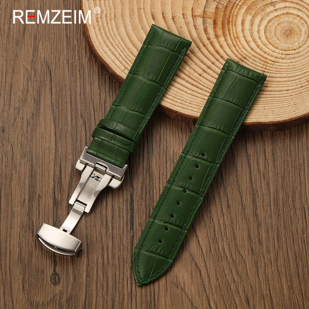 Butterfly Clasp Bamboo Pattern Casual Leather Watch Strap