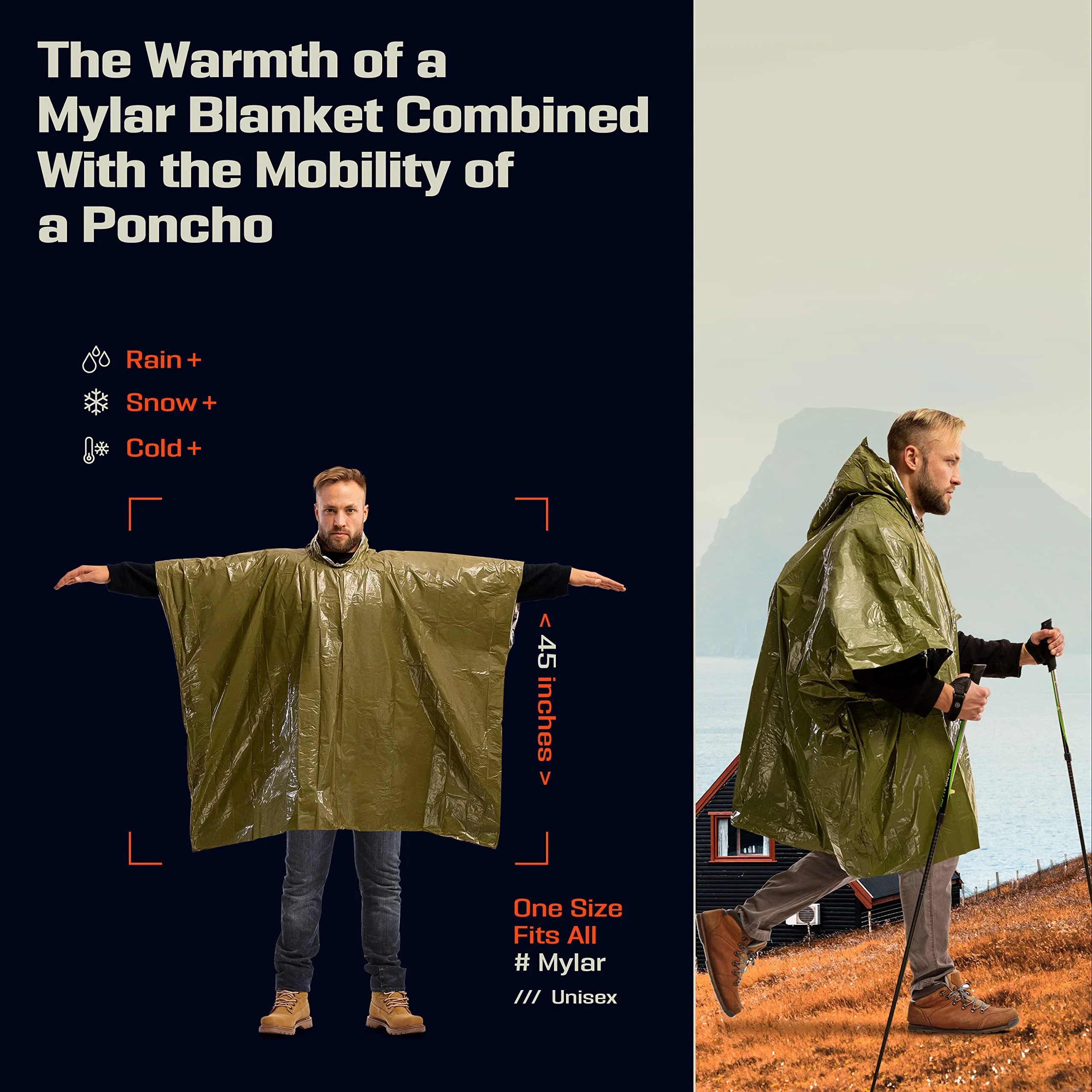 Disposable Poncho Emergency Blanket Camping Raincoat Survival Tool Emergency Poncho 4 Pcs Film Thermal Raincoat Blanket Insulated Reflective Enhanced Visibility Outdoor/Car Camping Survival Gear
