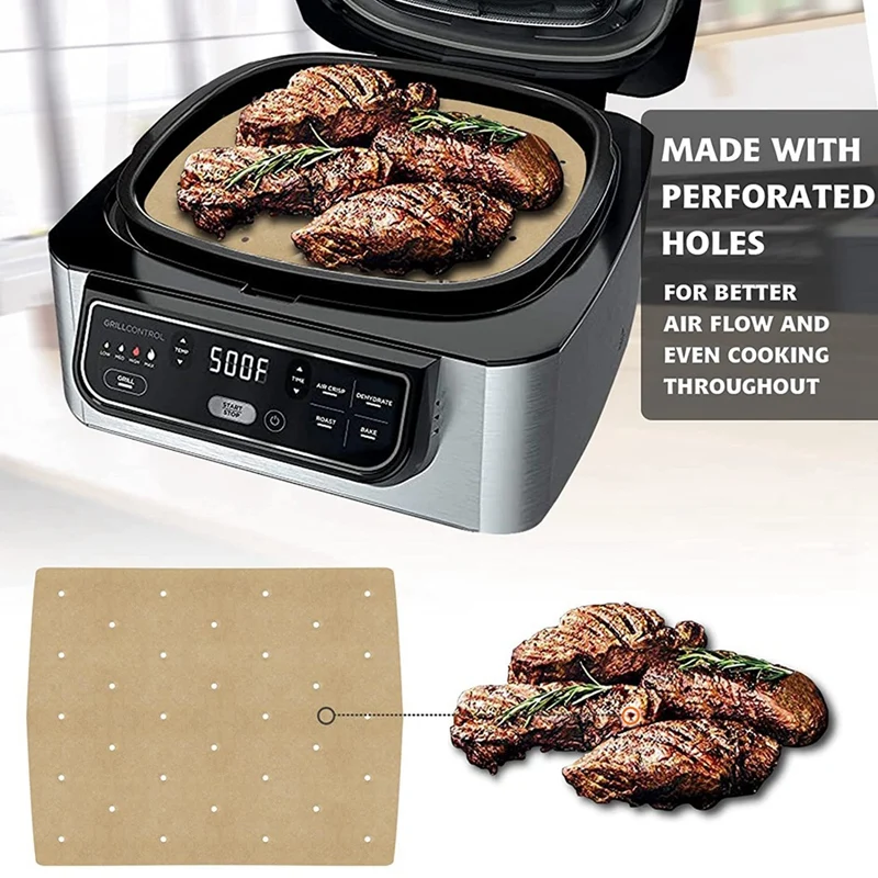 200Pcs Air Fryer Paper Air Hole Fryer Parchment Paper Liners For Ninja Foodi Grill 5-In-1 AG301 4Qt