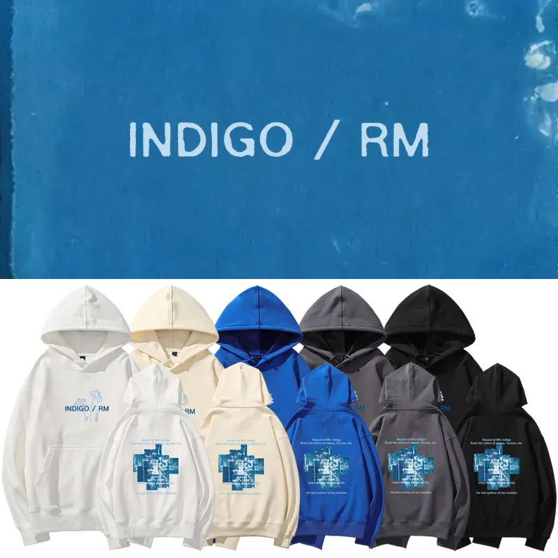 

Худи цвета индиго в стиле Kpop group RM, толстовки с рисунком, худи с капюшоном, повседневный Модный пуловер y2k, свитшоты