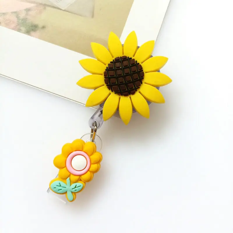 Retractable Badge Reel 1 Piece Soft Silicone Anime Flowers Rainbow Panda Cat Paw ID Card Holder Lanyard