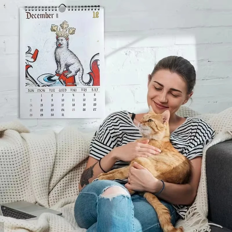 Enchanting 2026 Medieval Cat Art Wall Calendar - 12 Months of Whimsically Unique Feline Illustrations