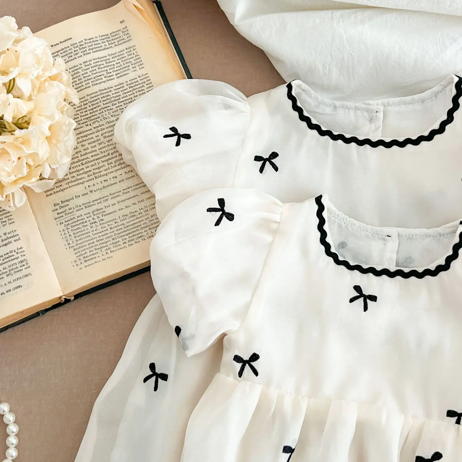 Sisters' Cotton Baby Girl Puff Sleeve Romper & Princess Dress 5