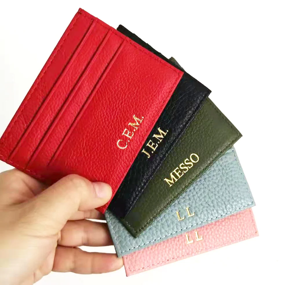 Personalized Genuine Leather Card Holder – Custom Initial Slim Wallet & Monogrammed Name Case