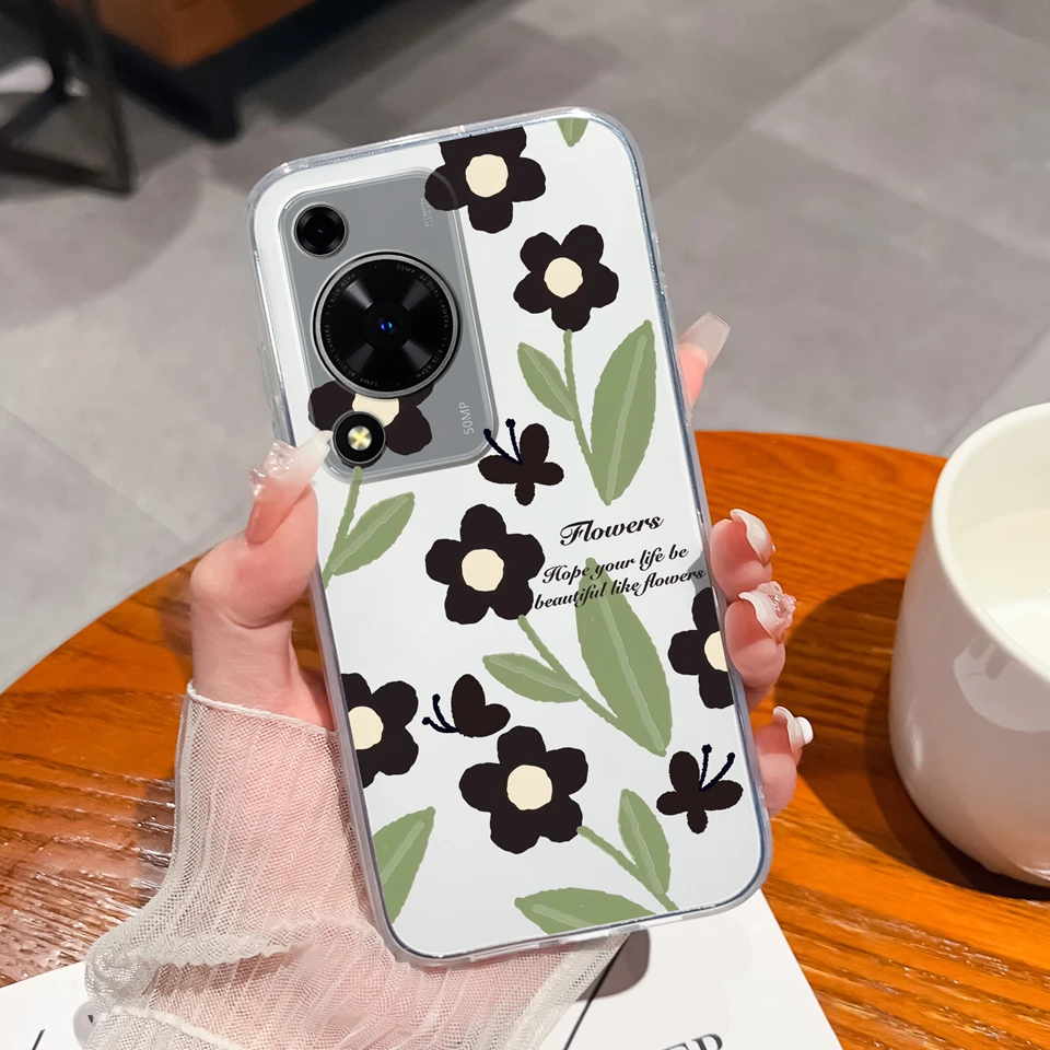 Cute Bear Flower Clear Protective Anti-Drop Phone Case - Soft TPU Cover