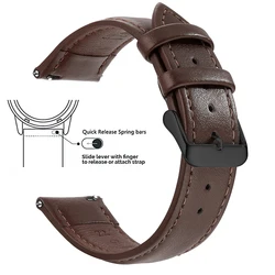 Luxury Top Grain Genuine Leather Quick Release Watch Band Strap - 22mm (Dark Brown Black)