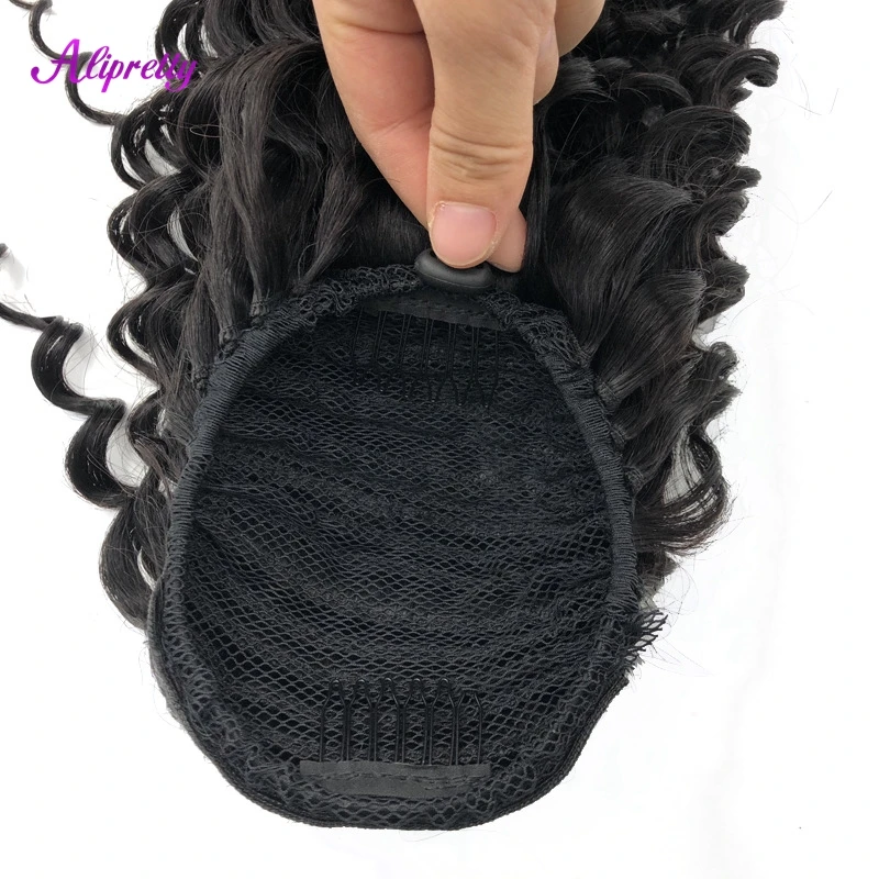 Human Hair Extensions Deep Wave Curly Drawstring Ponytail Brazilian Hair Ponytail Clip In 8-24inch