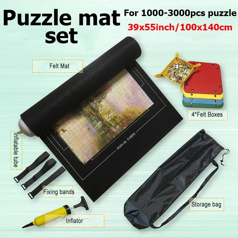 1500/2000/3000 Pieces Professional Puzzle Roll Mat Blanket Felt Mat Accessories Puzzle Portable Travel Storage Bag woman pu makeup bag suitcase cosmetic storage box with mirror charge led light 2000 ma handbag travel portable removable toolbox