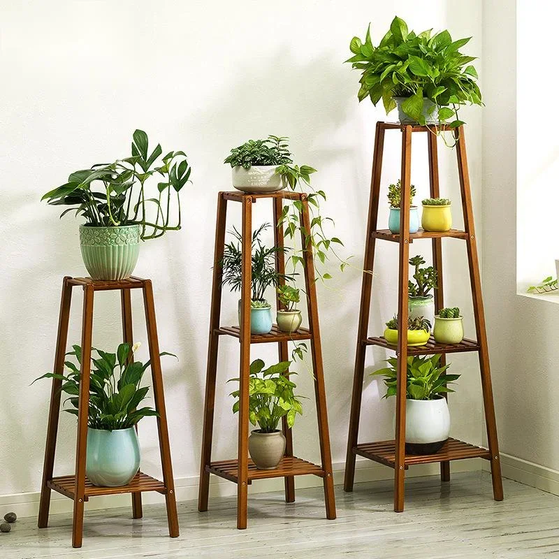 Solid Wood Multi-Layer Plant Shelves Indoor Succulent Storage Rack Bamboo Flower Pot Stand for Living Room or Balcony Decor