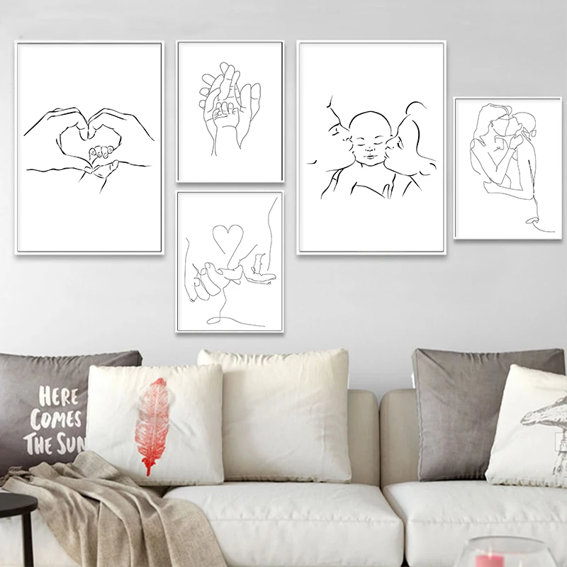 Arte de parede personalizada desenho casal beijo pôster abstrato impressão  em tela preto branco simples pintura decorativa decoração de casa moderna  30x40x6 sem moldura