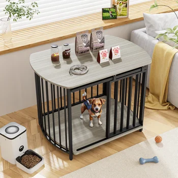 31.5" Furniture Style Dog Crate for Small and Medium Dogs, Wooden Cage Indoor Kennel Furniture, Modern Dog Crate End Table 1