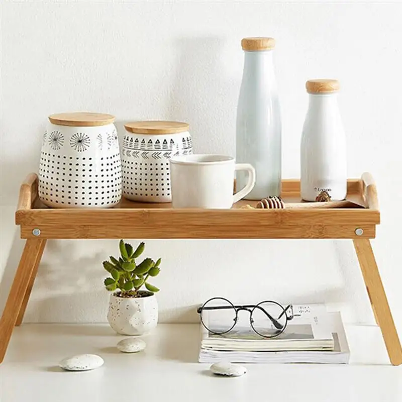 Foldable Bamboo Laptop Desk Bed Tray Breakfast Serving Tray Reading Holder Portable Table Notebook Stand 2