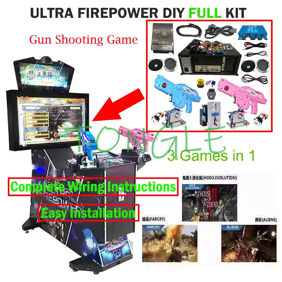 

Ultra Firepower 3 IN 1 Arcade Shooting Gun Video Simulator Game Machine Motherboard Aliens House of The Dead Complete DIY KIT