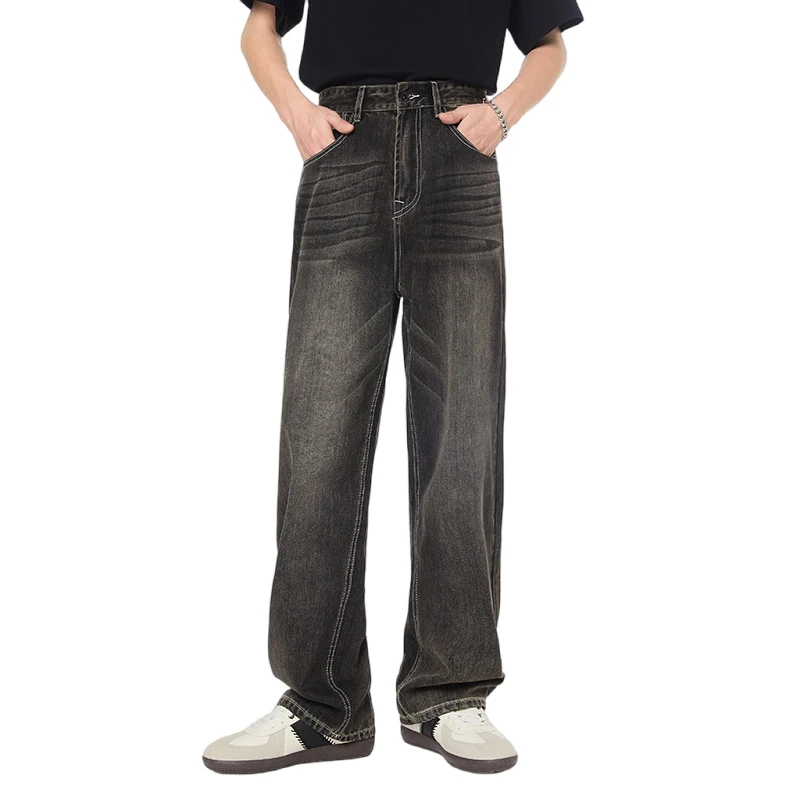 

High Street American Style Hip Hop Wide Leg Loose Straight Dirty Pants Classic Retro Casual Same Style Men's Jeans