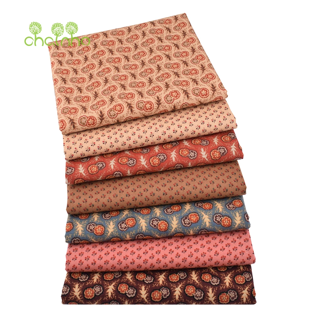 Chainho,Flower Printed Plain Cotton Fabric,Poplin Material For DIY Sewing Quilting Baby Child's Shirts,Skirt,Brownish Red Series