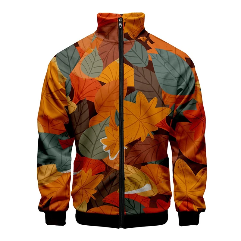 thumbnail image 1 of Chaqueta con cuello alto y cremallera con estampado digital 3D de hojas hawaianas para hombre y mujer, chaquetas de manga larga, ropa de calle de moda para hombre, 1 of 5