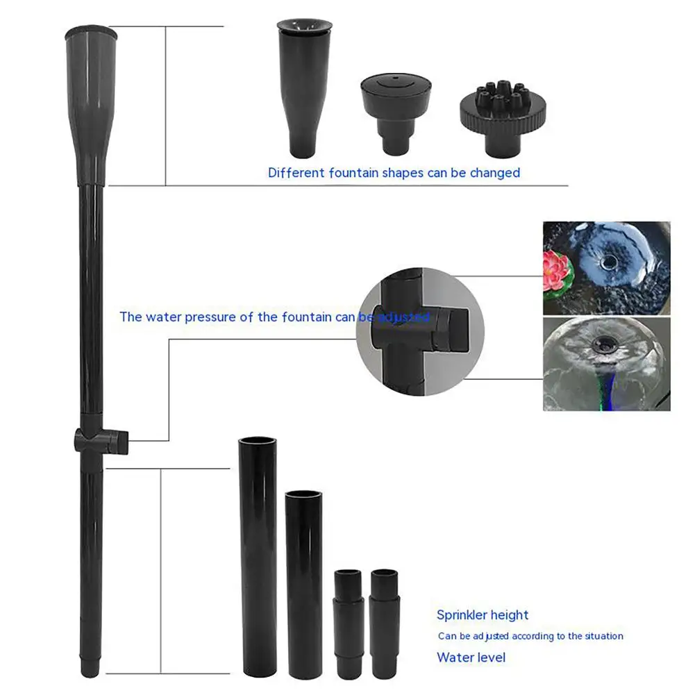 Fountain Nozzles 9pcs Fountain Pump Nozzle Set Adjustable Height Waterfall Sprinkler Spray Heads For Submersible Pump Water Outdoor Decorations