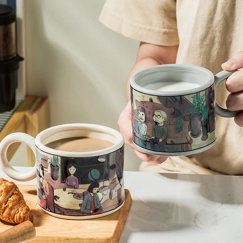 

Керамические кружки с рукояткой посуда для кофе и чая, круглая рукоятка большой емкости 430 мл, подходит для микроволновой печи, посудомоечной машины