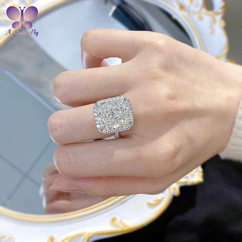 

AButterfly Luxury 925 Sterling Silver 12 * 14MM G Color Ice Cut High Carbon Simulated Diamond Ring Wedding Party Fine Jewelry