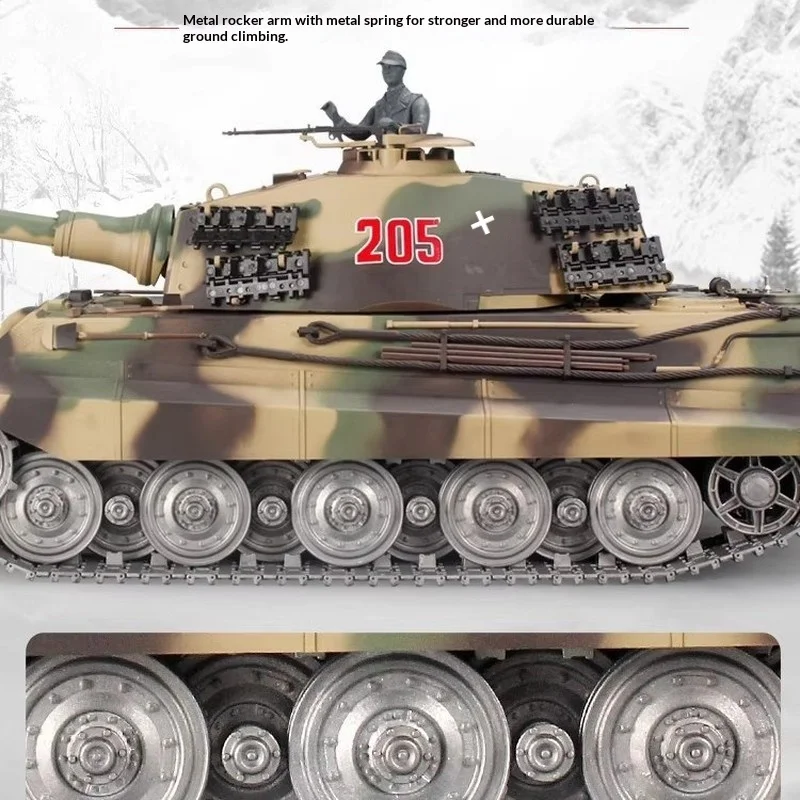 헝롱 3888A 독일 킹 타이거 중장갑 원격 조종 탱크 금속 트랙 군사 전투 모형 연기 효과 포함 남아용 장난감