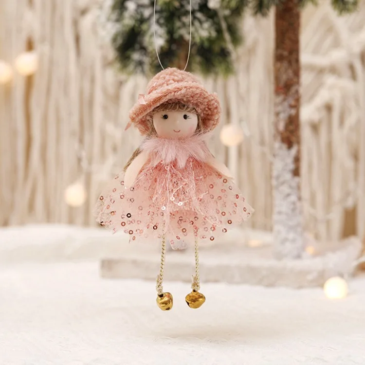 3 Ciondoli Angelo Di Natale In Tessuto Per Albero | Decorazioni Natalizie Con Gambe Mobili E Abiti Scintillanti | Multicolore