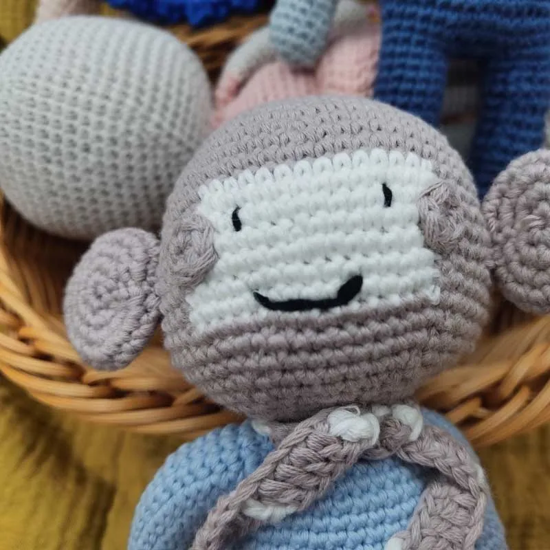 Handmade Rabbit Monkey Crochet Wool Doll Animal Stuffed Plush Toy Baby Soothing Sleeping Gifts for Kids Birthday