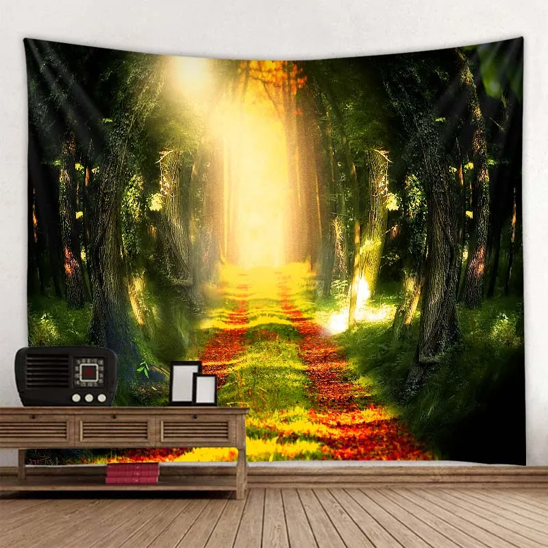 

Laeacco Japanese Cherry Blossom Tapestry Pink Wall Mount Fuji Tapestry Ancient Temple Print Home Decorations