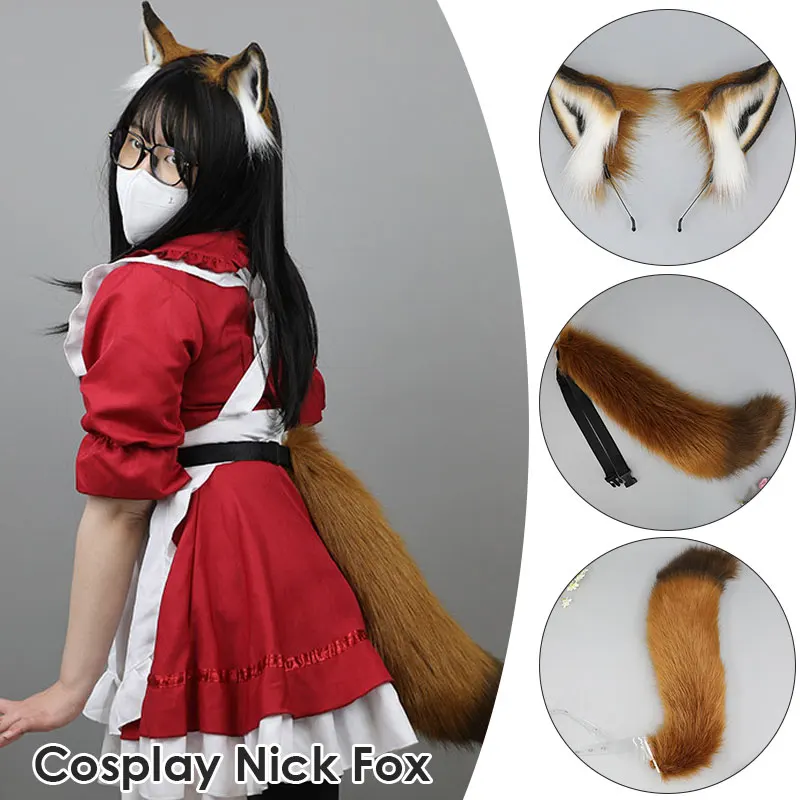 Fascia Per Capelli Con Orecchie Di Volpe/Lupo - Coda In Pelliccia Sintetica - Cosplay Halloween