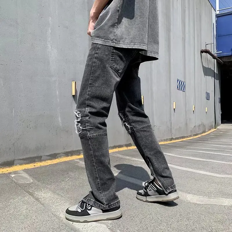 Y2K Fashion Stretch Slim Ripped Jeans Pants For Men Ankle Zipper Vintage Skinny Biker Denim Trousers men jeans ripped jeans ripped patchwork jeans