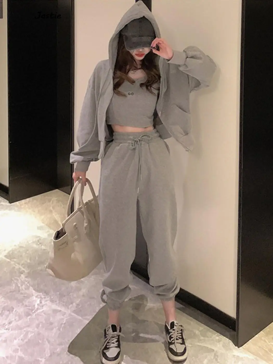 

Zipper Sweatershirt Jacket And Joggers Pant Sets For Women Outfits Casual Female Tracksuit Camis Three Piece Set 2023 Autumn
