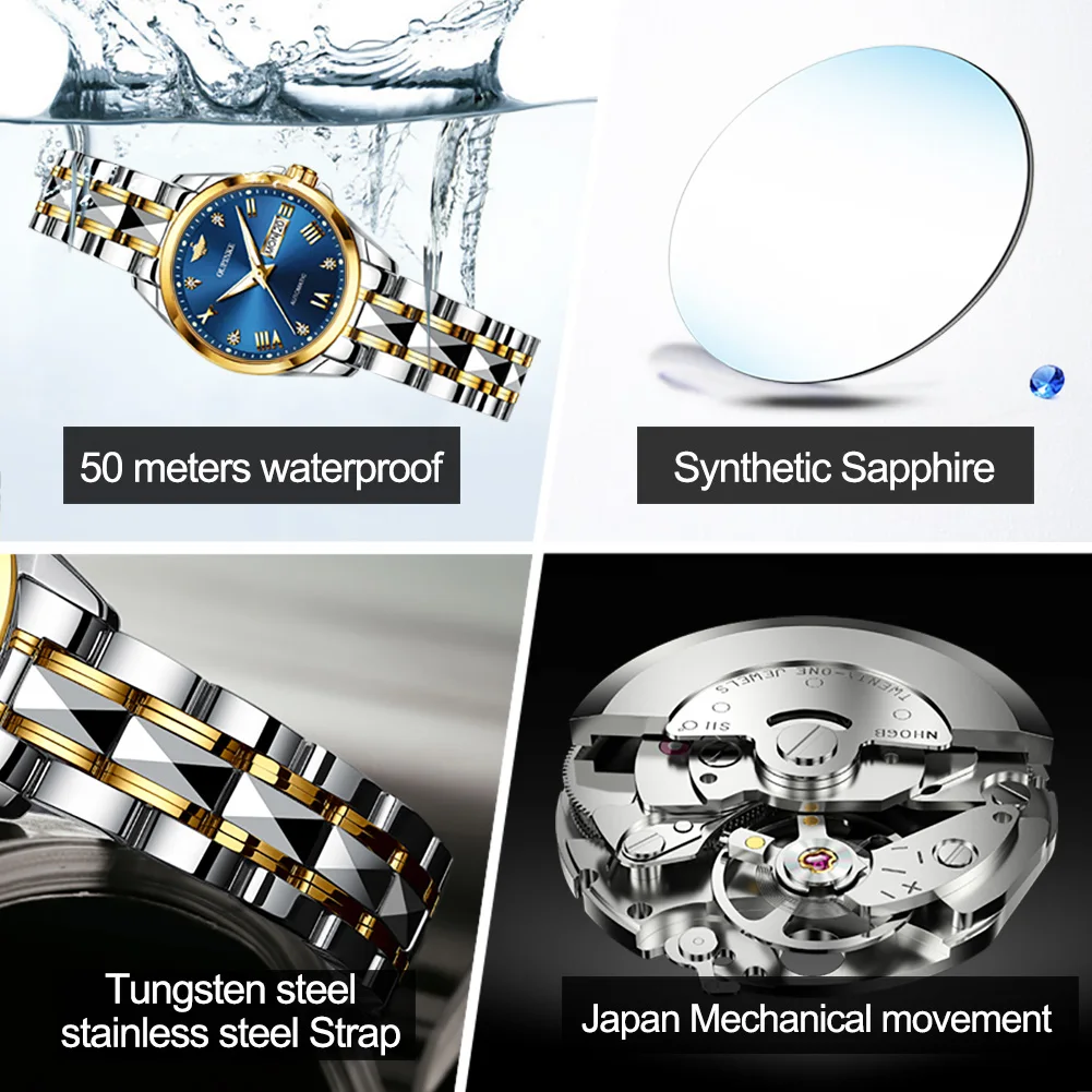 OUPINKE 3171 Women's Watch Top Luxury Tungsten Steel Sapphire Brand Waterproof Automatic Mechanical Watch Elegant Women's Watch