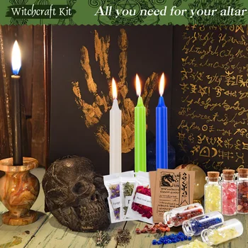 Altar Kit Witchcraft Supplies Kit For Spells 60 Sage Candles For Cleansing House 10 Magic Herbs 10 Crystal Stone 10 Kraft Paper 2