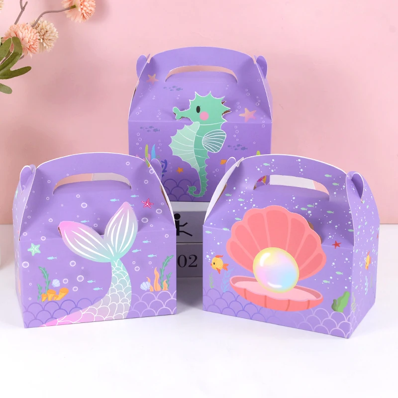 

Mermaid Party Favor Cake Boxes 3PCS Mermaid Goodie Candy Boxes Mermaid Theme Baby Shower Birthday Under The Sea Party Supplies