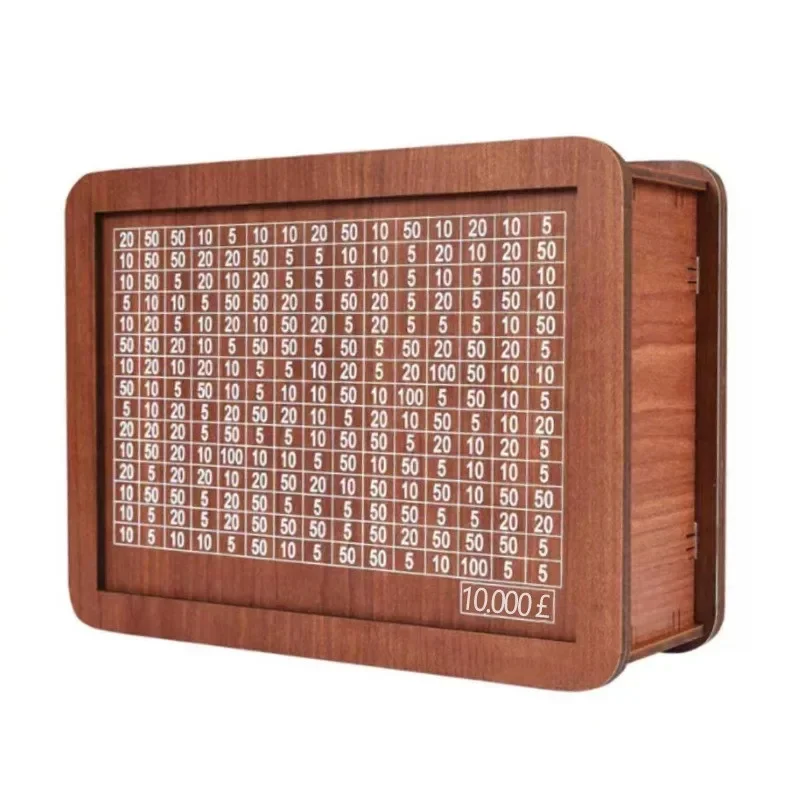 Houten spaarpot met spaardoel en genummerde vakjes_voghion.com