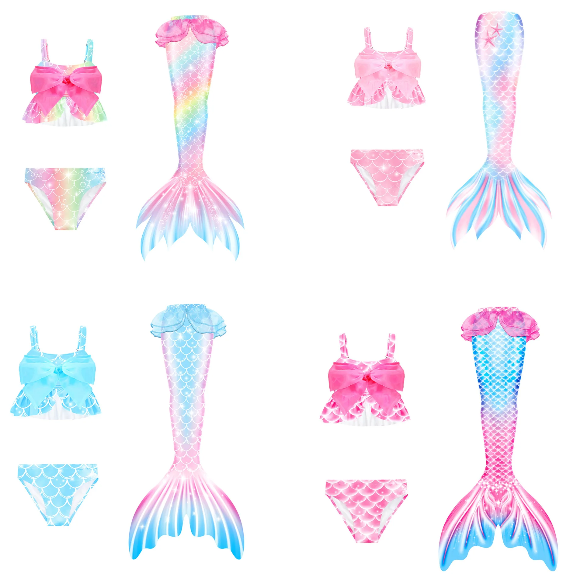 2024 Summer Mermaid Bathing Suit Mermaid tail Swimsuit Girls Swimsuits And Trunks Set 4-13Years Children Hot Springs Swimsuits