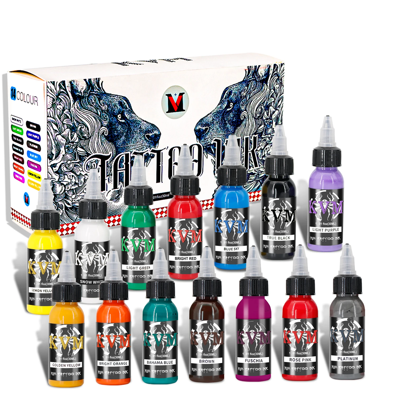 Tattoo Ink Pigment KVM 30ml Multi-Color Tattoo Ink Pigment with box Art Tattoo Kit Natural Plant Micro Pigment Permanent Ink Supplies