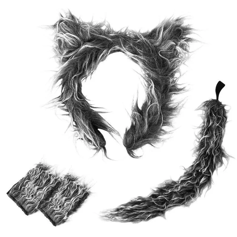 Girl Plush Wolf Ear Headband Tail Skirt Mask Suit Wolf Cosplay Party Costumes Ladies Birthday Gift Halloween