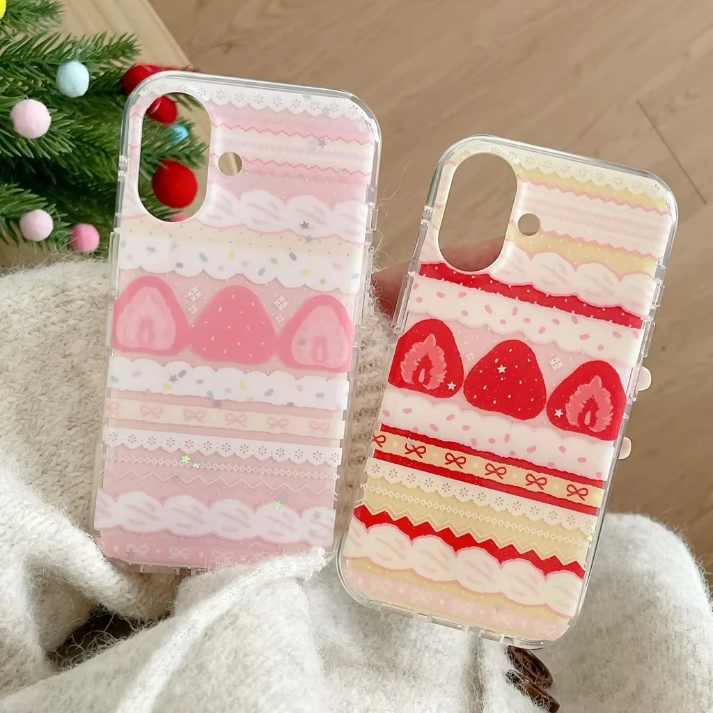 Cream Strawberry Cake Lace Bowknot Phone Case