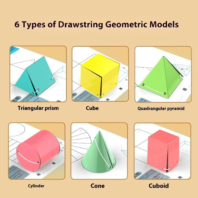 Montessori Educational 3D Geometry Quiet Book Set for Kids - DIY Math Learning Tracing Workbook for Spatial Thinking Training - 6